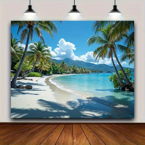 2d flat 1pc large self tropical beach wall mural realistic turquoise ocean palm trees turquoise sea backdrop 90 55 x70 87 230x180cm peel stick fabric hanging decor for home parties weddings photo shoots coastal