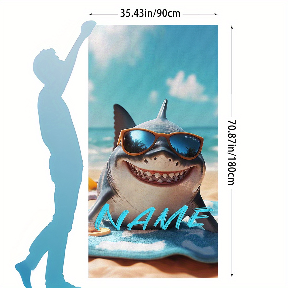 TEMU 1 Toalla de Playa Personalizada con - Microfibra de Secado Rápido, Diseño de Tiburón y , Toalla Antarena para Piscina, Surf, Natación, Baño - de