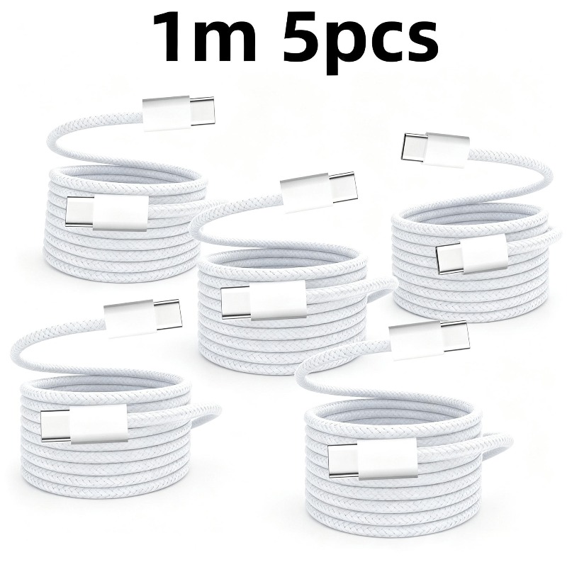 TEMU 5 Packs de câbles USB-C à USB-C tressés, câble de charge rapide et de transfert de données Type-C vers Type-C pour tous les smartphones et