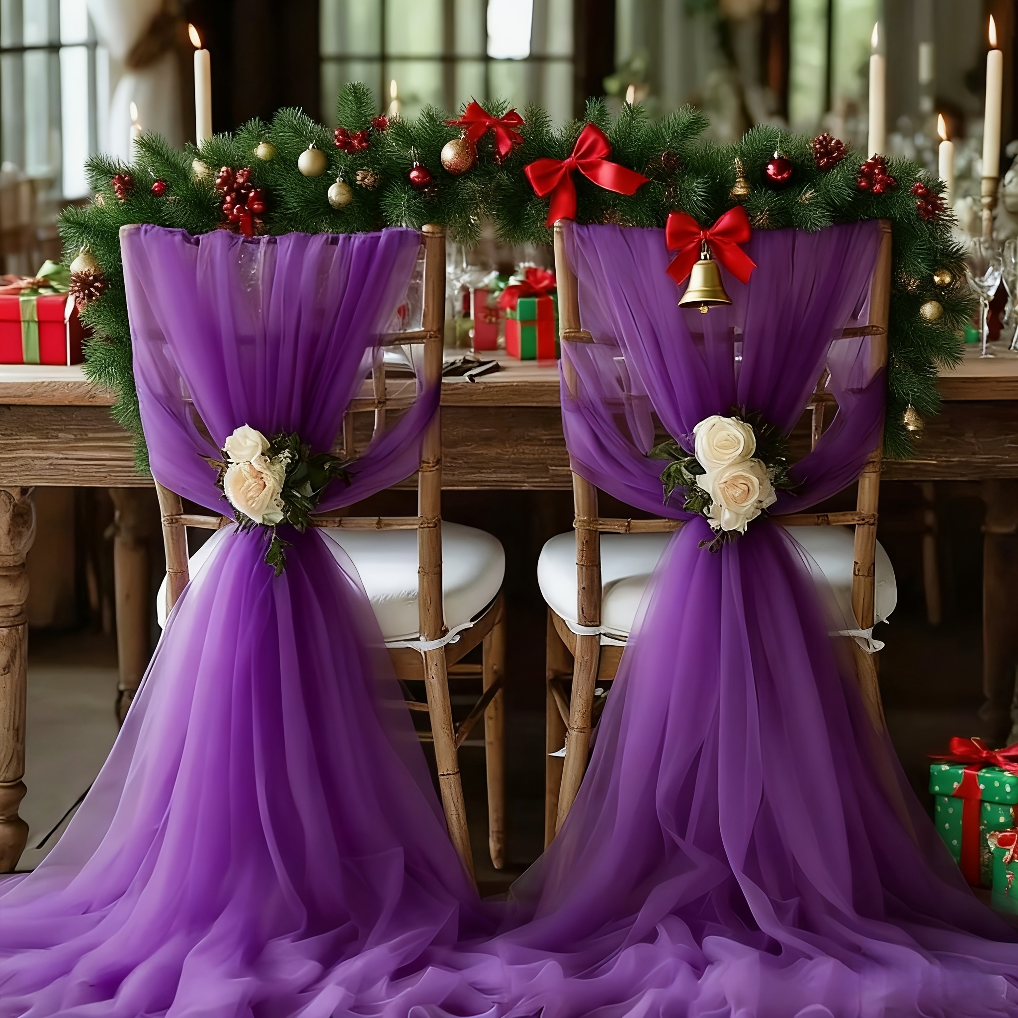 E-shop 2er-Set, romantischer tiefvioletter Chiffon-Tischläufer, für Hochzeitsbogendekorationen im Innen- Außenbereich, Tisch- Stuhldekorationen