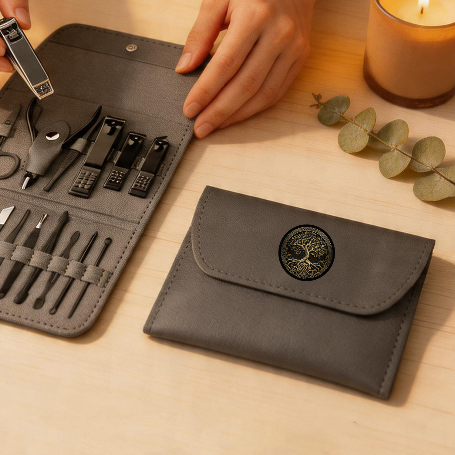 16pcs Tree of Life Nail Clipper Set with Folding Bag