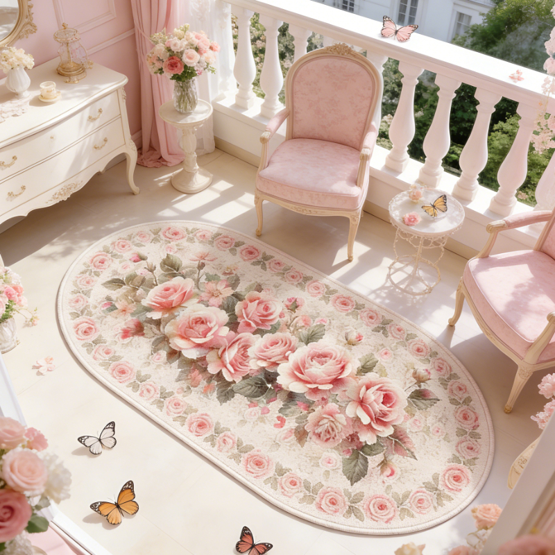 TEMU Luxury Thick Plush Rug Suitable For Bedroom/bathroom/living Room - Faux Imitation Cashmere Irregular Oval With Pink-white Gradient Milky , Full-