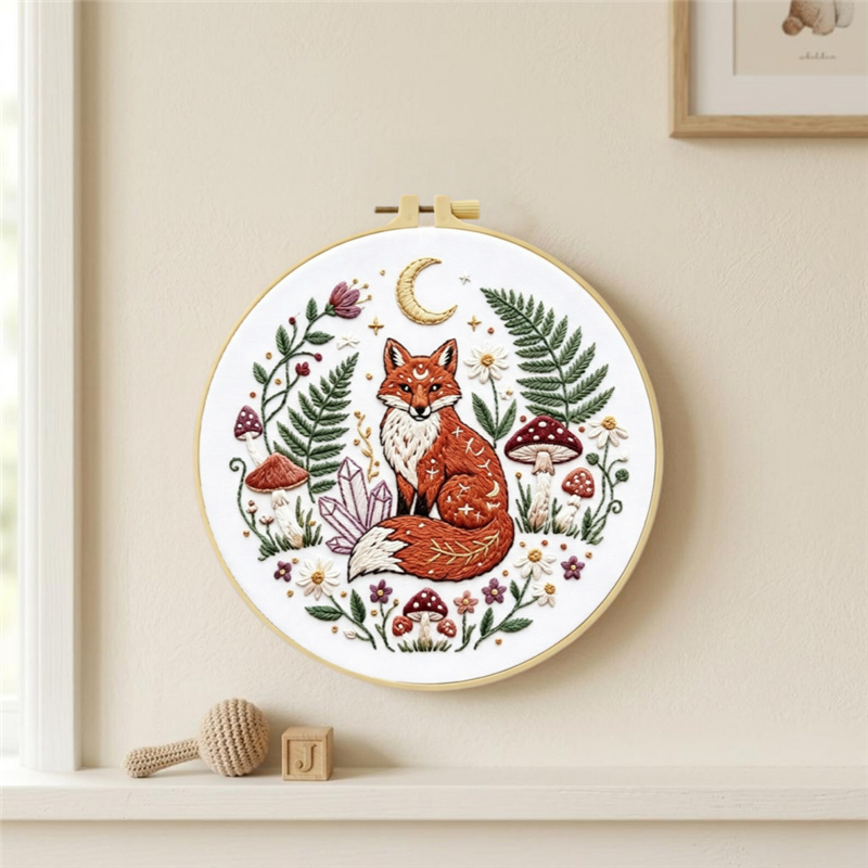 DIY Celestial Magic Red Fox & Moon Embroidery Kit for Beginners