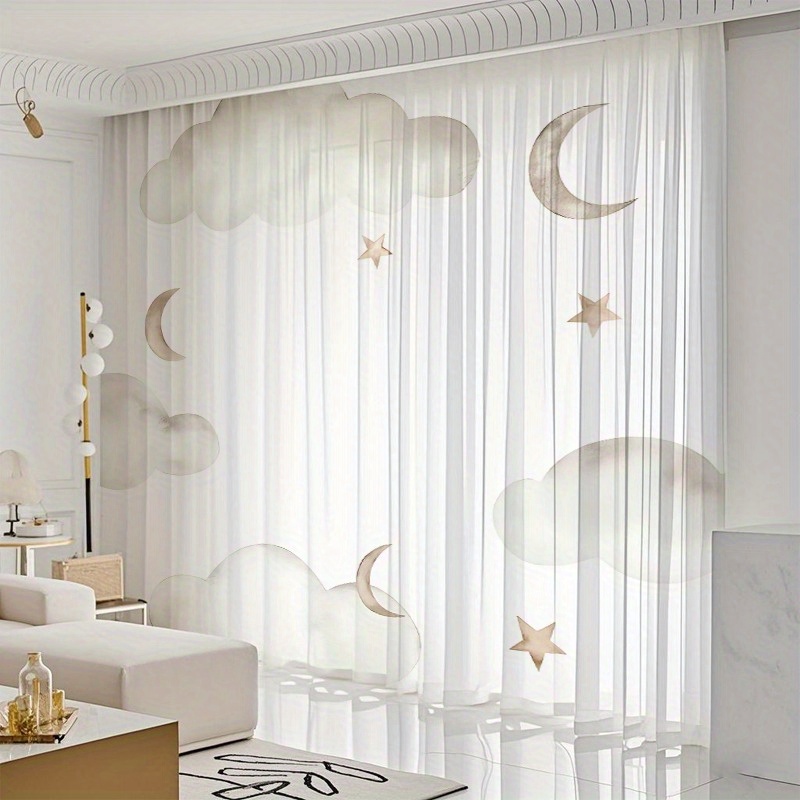 TEMU 2 pièces de Stores Yunyue Fantaisie - Design et Étoiles , Rideaux en Polyester 100% Filtrant à Poche pour Fenêtres Bay, Salon, Chambre, Balcon -