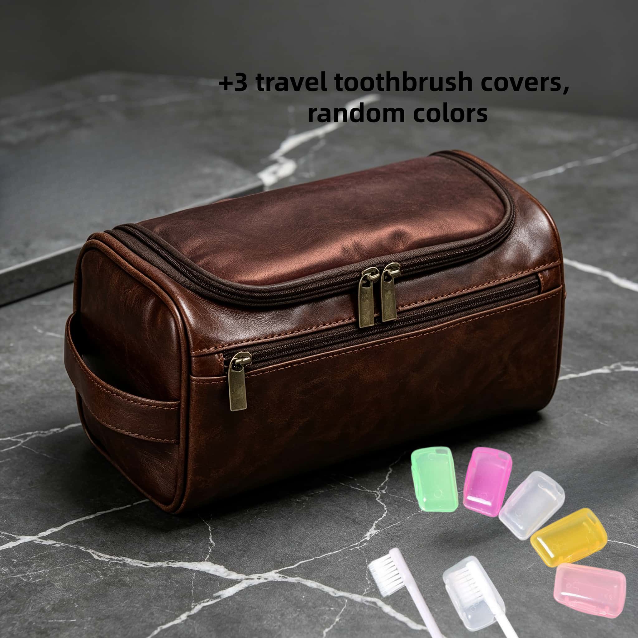 TEMU 1pc Toiletry Bag And 3pcs Random Travel Toothbrush Sets, Portable Shaving Kit Organizer, Multi- Prevents Toiletry Items From Scattering In
