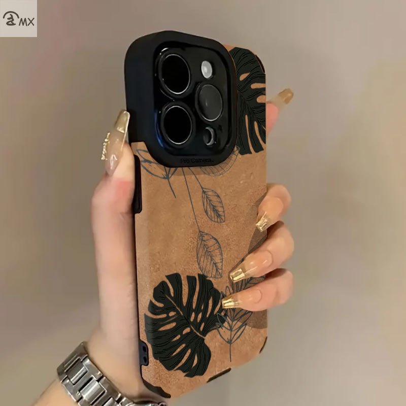 TEMU Phone Case - The Design Featuring A Black Background With White Leaf Patterns Is Suitable For Iphone Including 17, 17 Air, 17 Pro, 17 Pro Max,