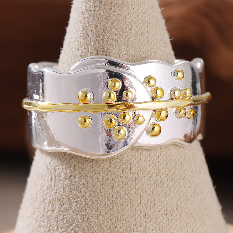 Fashionable Geometric Double-Color Ring in Copper Material