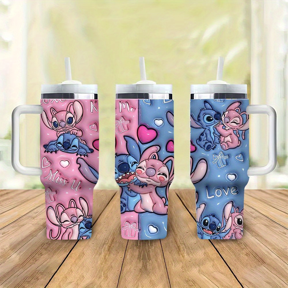 

1pc, 40oz Valentine's Day Easter With Lid And Straw Disney Stitch Large Capacity Mug, Insulated Reusable Stainless Steel Water Bottle, Travel Mug Coffee Mug Car Mug Water Mug, Outdoor Camping