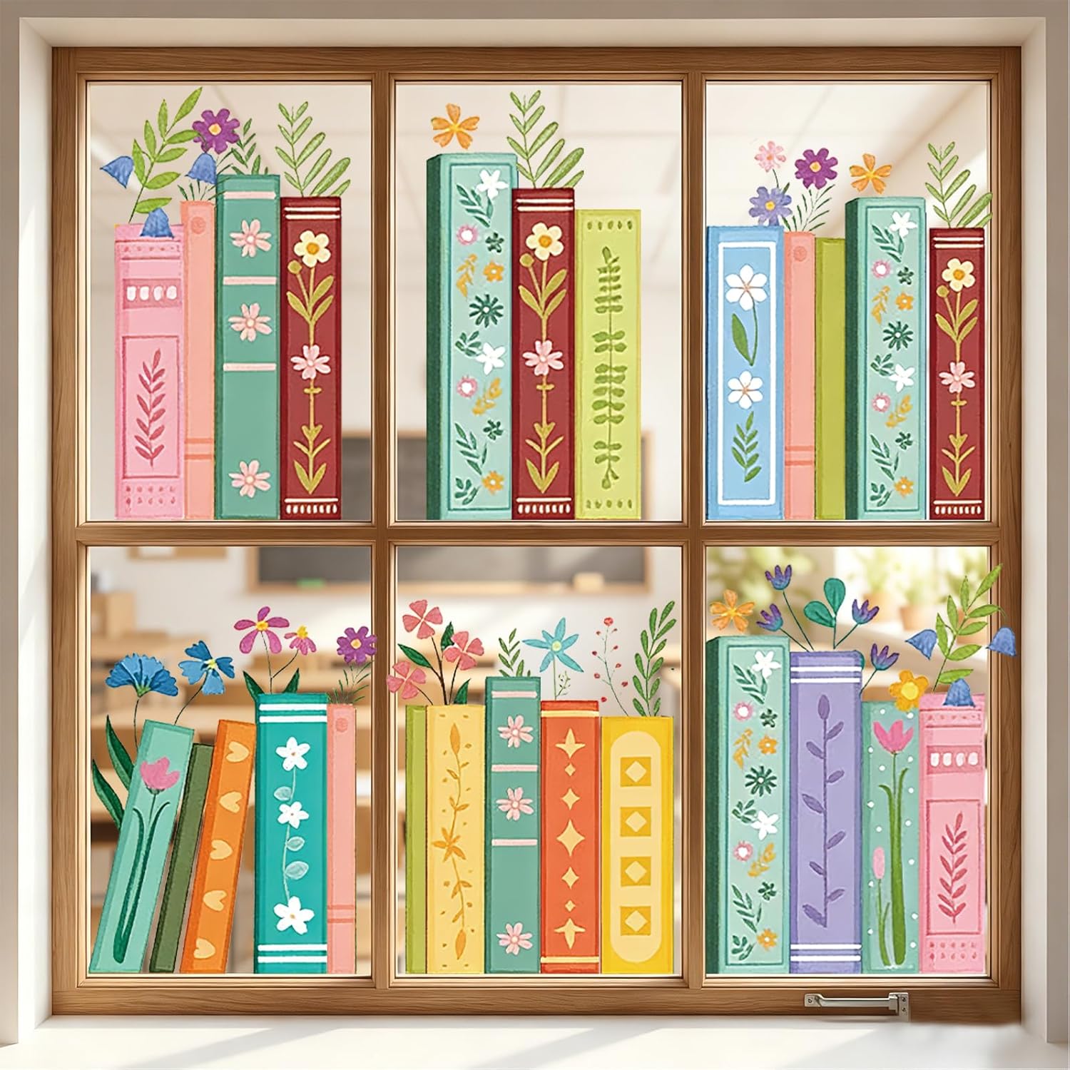 TEMU 6 Bookshelf Window Clings Books Window Stickers Glass Decals For Library Home Office Decor