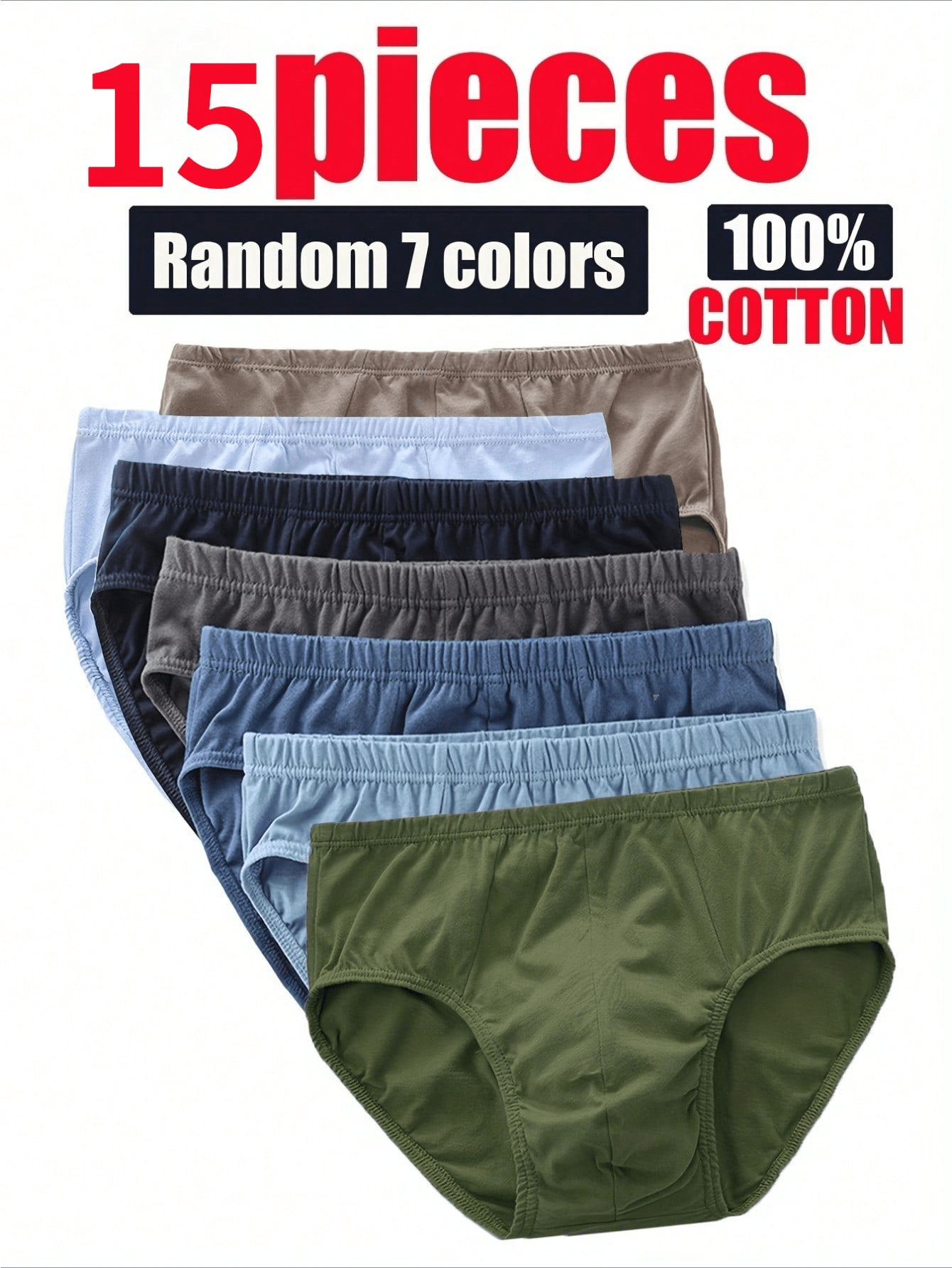 random colors 15pcs set of mens solid color breathable cotton     underwear comfortable everyday underwear