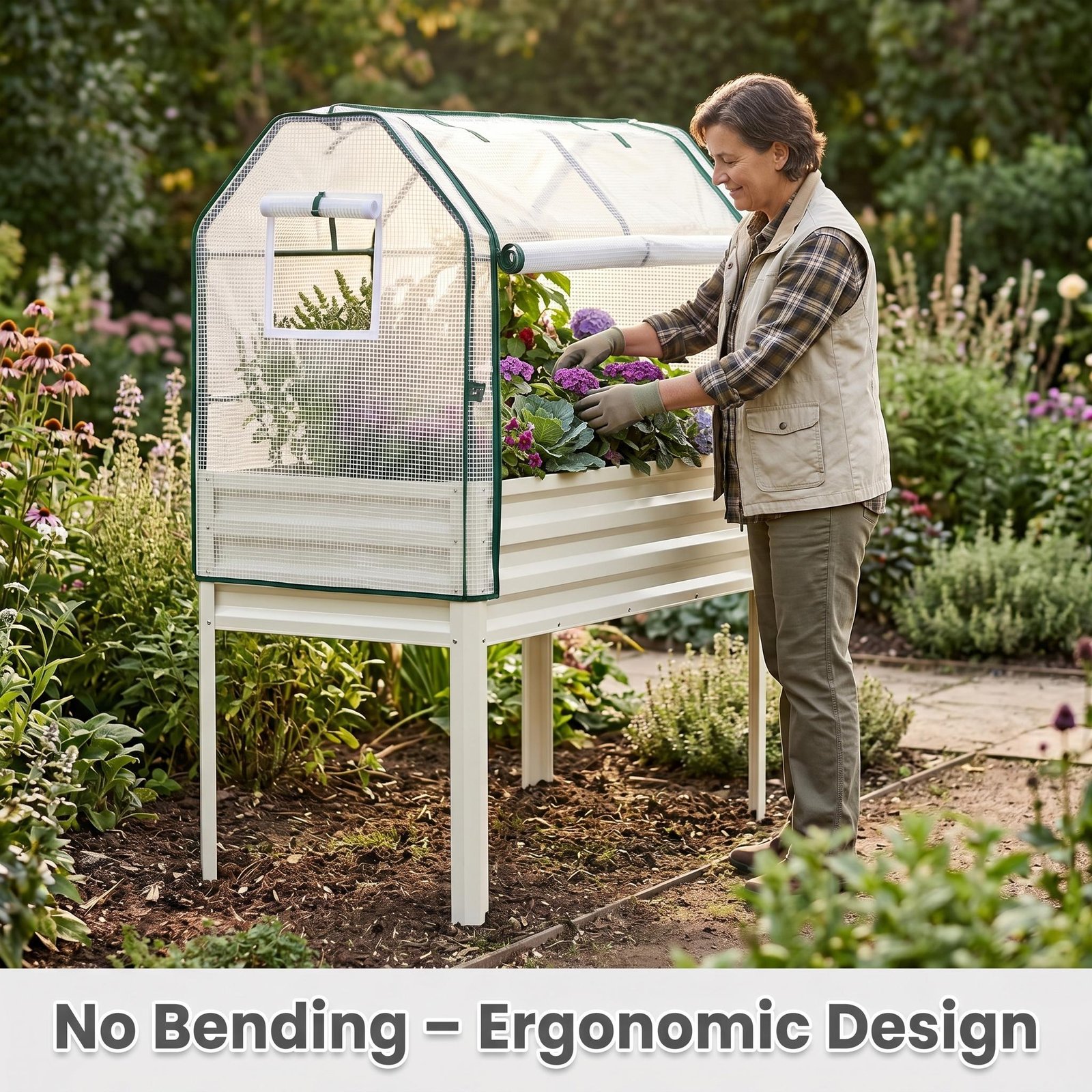 Raised Garden Bed With Greenhouse Cover 120x60x140cm Elevated Planter Box For Vegetables Flowers Outdoor Patio