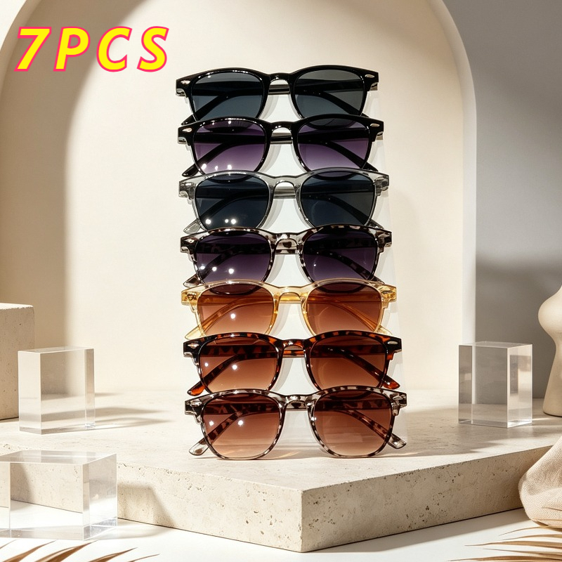 TEMU 7pcs Retro Sunglasses Set, Trendy Men's And Women's Sunglasses For Travel, Beach, And Outdoor Use