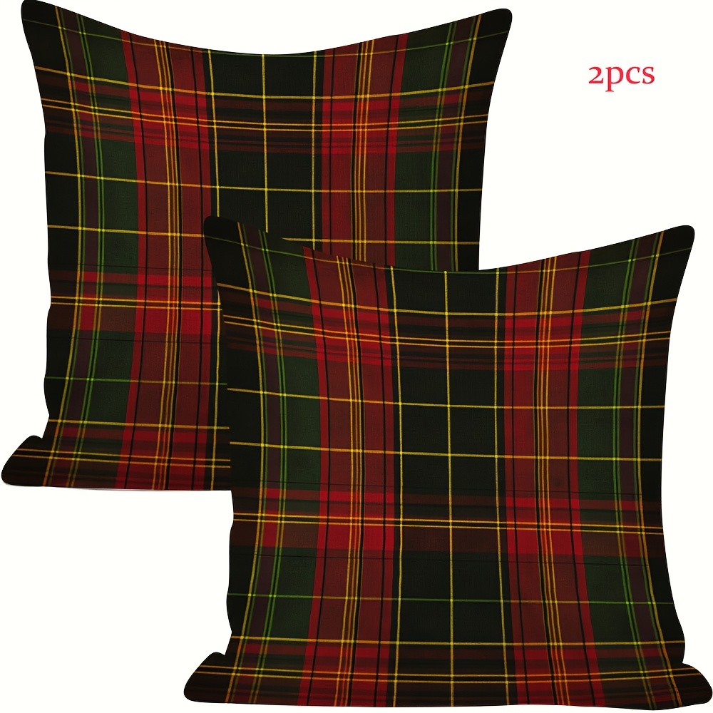 TEMU 2pcs Double-sided Printing Green Checkered Cushion Covers, Celebrating New Year, Valentine's Day, And Easterfeaturing A Hidden Zipper And