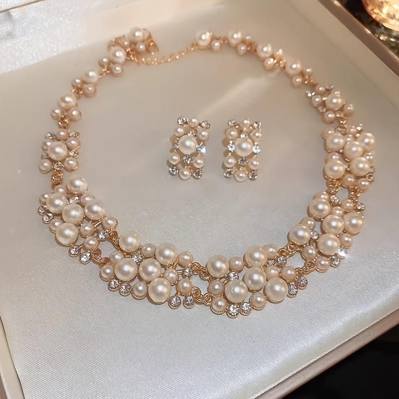 French Style Pearl Necklace And Earrings Set | Light Luxury And High-end Feel, Suitable For Women's Parties, Birthdays, Bridal Wedding Jewelry Set