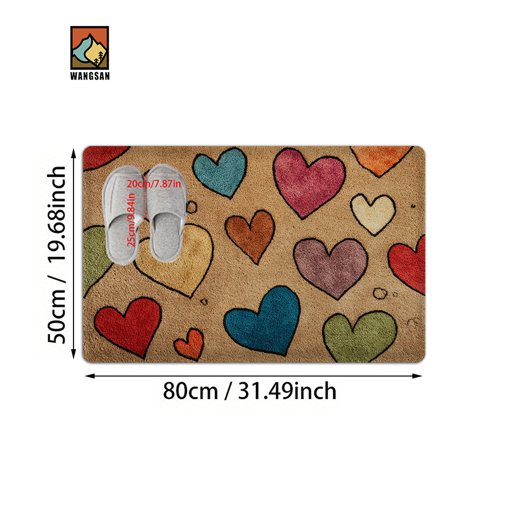 TEMU 1pc Colorful Heart Pattern Rectangular Bathroom Non-slip Floor Mat, Creative Artistic Super Floor Mat, Soft, Very Suitable For Bathrooms, Living
