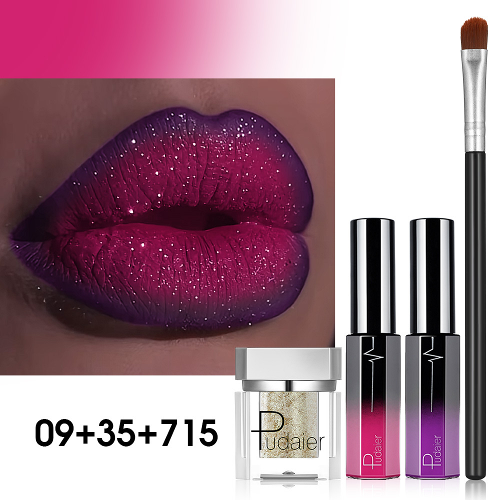 TEMU 3pcs Lip Combos Long-lasting Matte Lip Gloss And Shimmer Powder Set - Waterproof And Non-sticky Cup-shaped Velvet Texture. Suitable For Types -