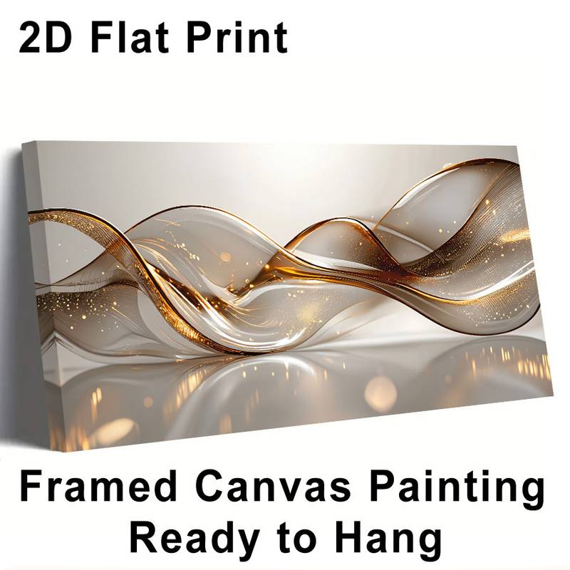 2D Flat, 2D Flat, 2D Flat 1pc Framed Canvas Poster, Golden Wave Canvas Wall Art, Halloween Christmas Gifts, Wall Art Perfect for Office, Kitchen, Living Room, Bedroom Home Wall Decoration, Ready to Hang 0