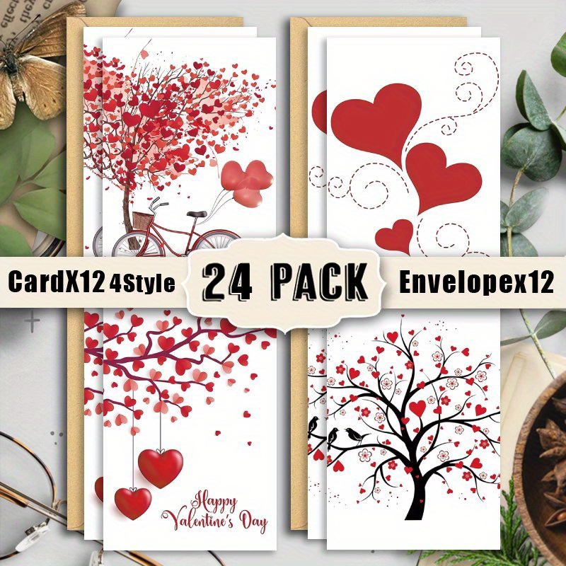 

24pcs 's Day Cards With Envelopes Invitations, Valentine's Day Love Bulk Set For Husband Wife Boyfriend Girlfriend Partner