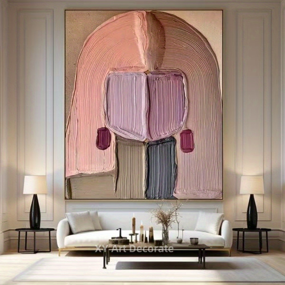 TEMU Hand-painted Abstract Canvas Wall Art - Modern Minimalist European Style Soft Beige Muted Tones Frameless Painting, Hand-painted Textured For