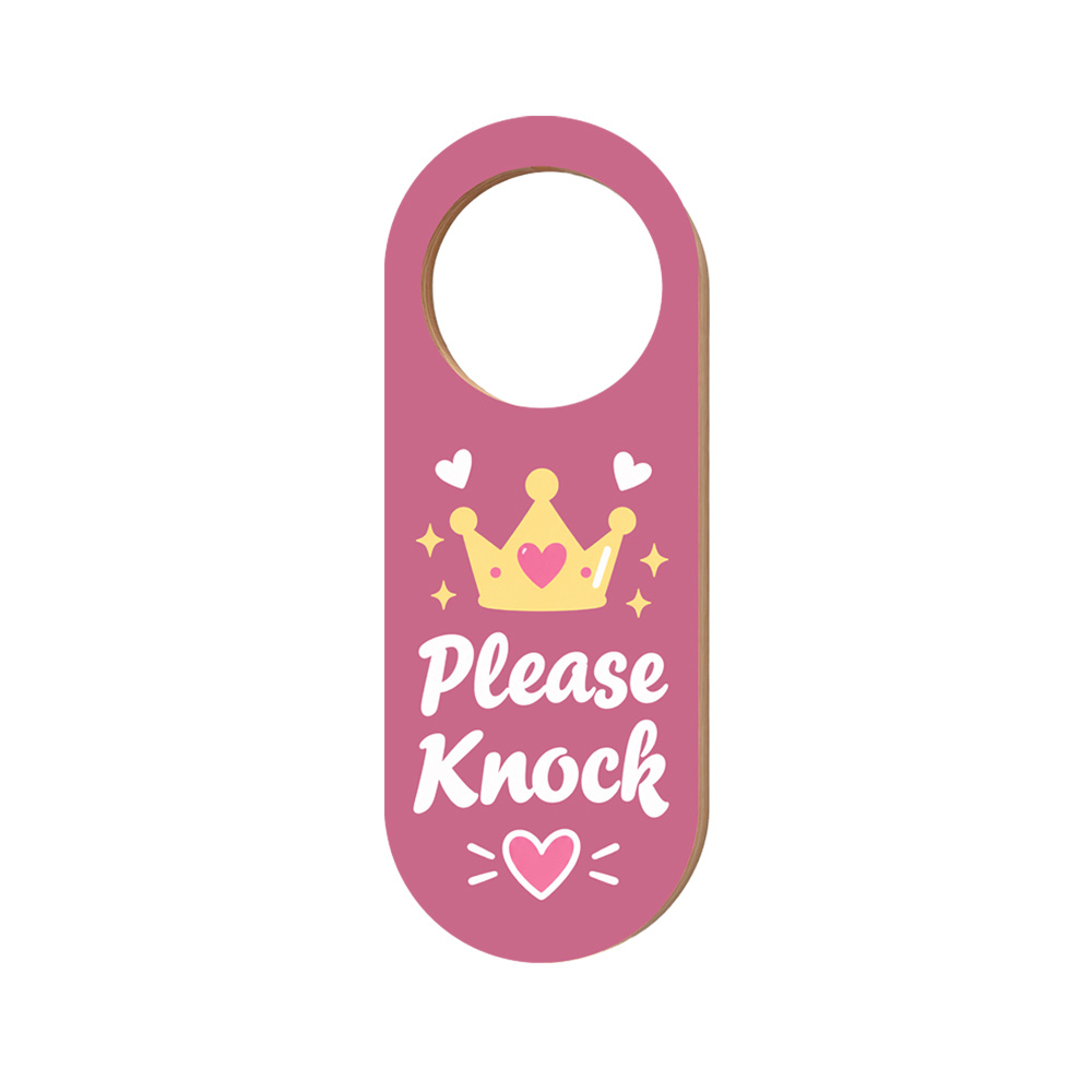 TEMU 2d Flat, 2d Flat Printed Pink Light Luxury "please Knock" Crown Wooden Door Sign - "please Knock" Room Door Plaque, Children's Room Wooden
