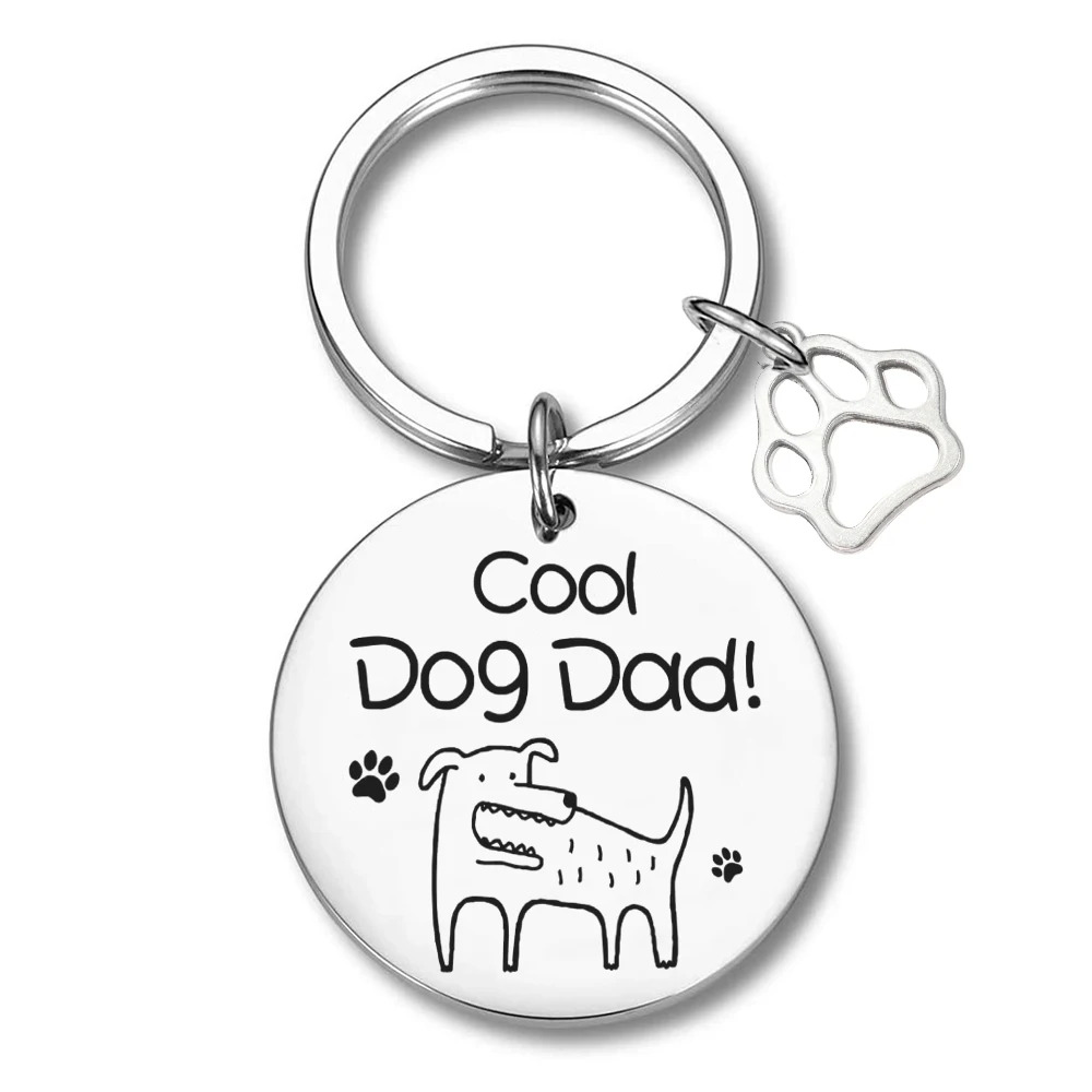 TEMU Llavero de acero inoxidable de 1 pieza con dije de de pata, grabado "¡Papá de perro !" con silueta de perro adorable, regalo divertido de Día y