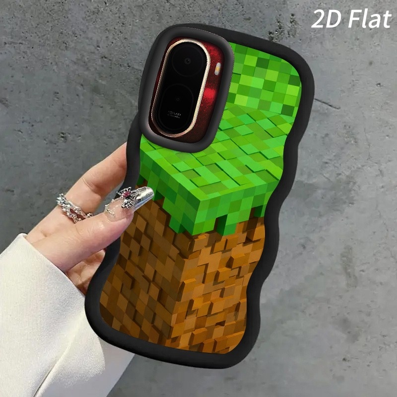 TEMU Phone Case - Phone Case-2d Flat, Whimsical Pixel World Scene, Shockproof Touch Cover For Redmi A7 4g And Brown Tones, , Durable Fit Protective