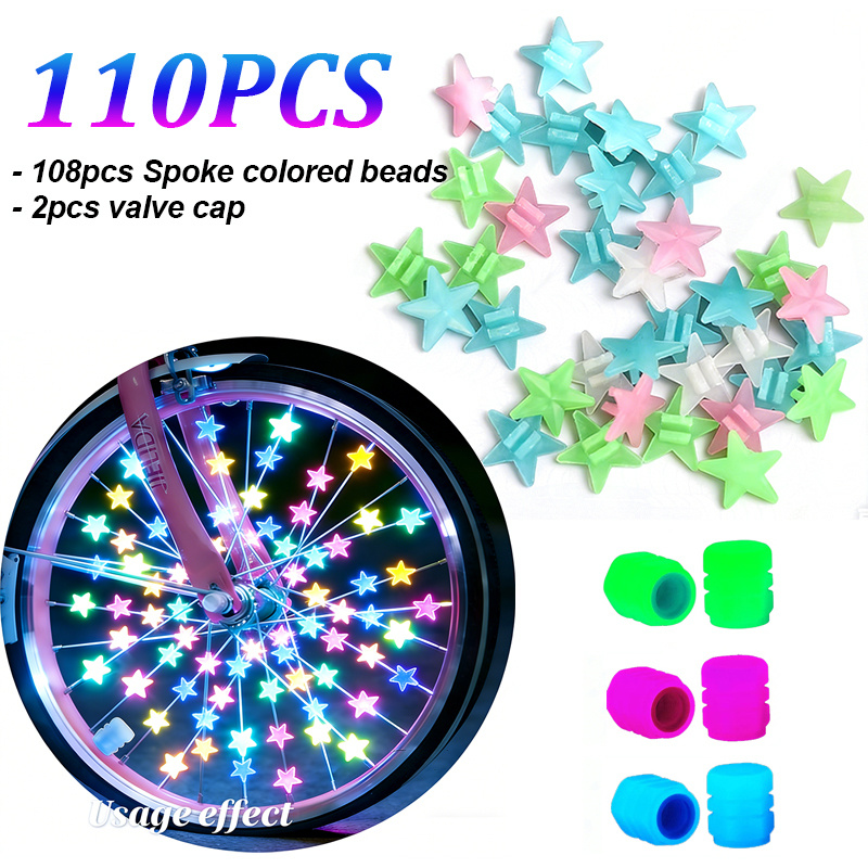 110pcs luminous star bicycle spoke beads with glow in the dark   caps set universal cycling additions