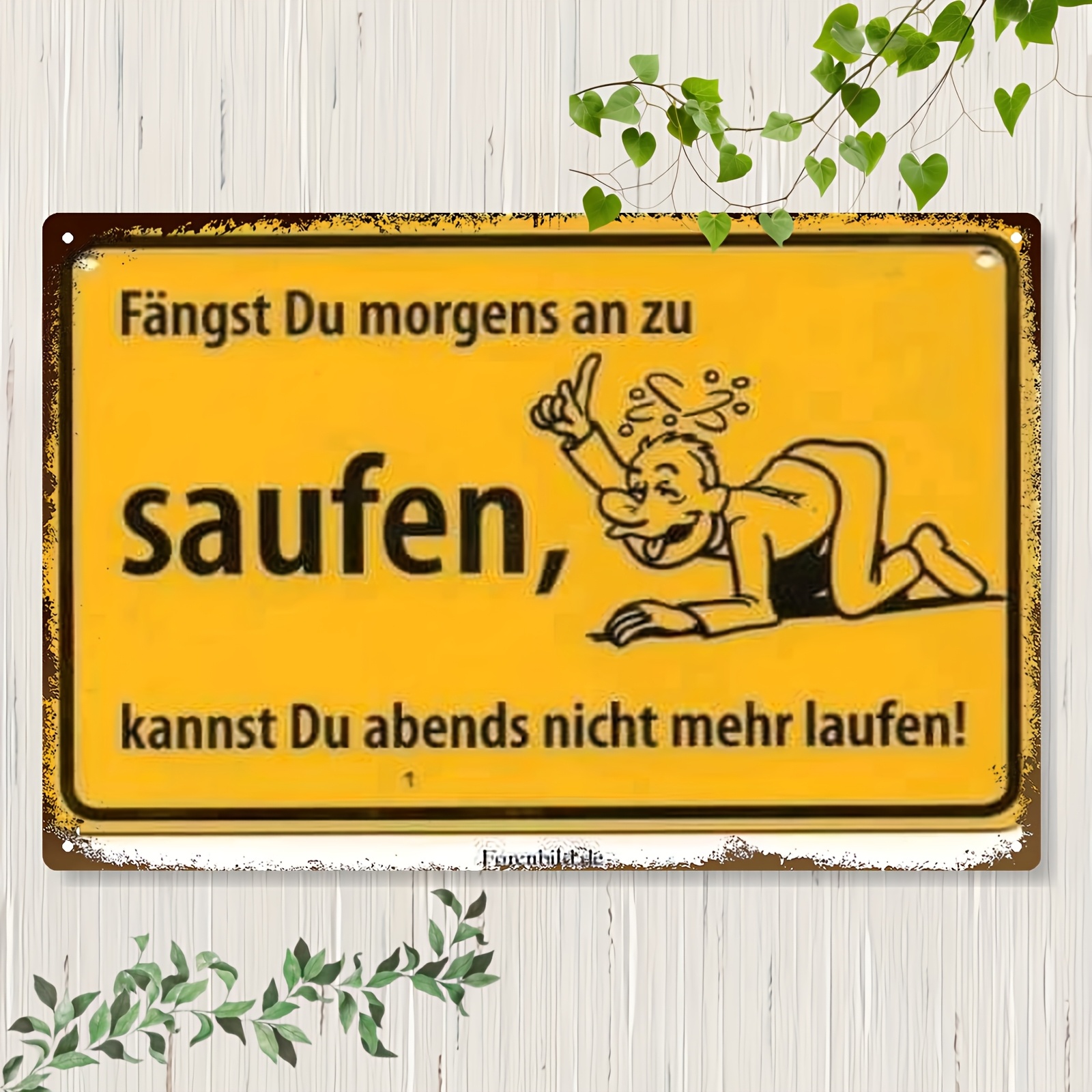 TEMU 2d Flat, 1pc German Wall Sign - Rustic Vintage Metal Plaque With "humor To Heavy Hearts" Quote, Durable Iron Cartoon Decor Suitable For Home,
