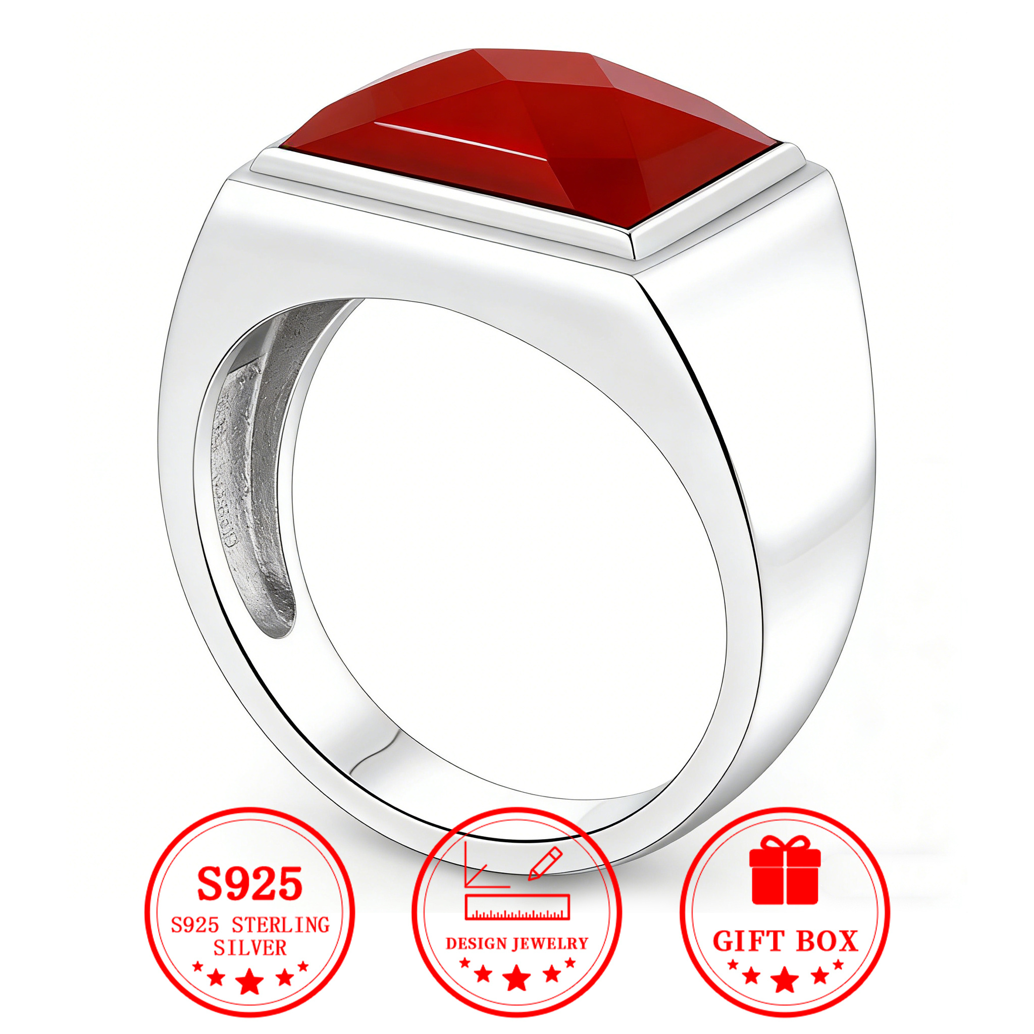 S925 Silver Red Agate Ring — Classic Daily Wear
