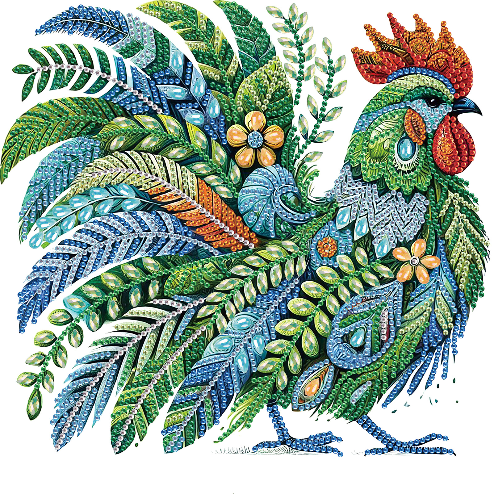 

Sparkling Rooster Diamond Art Kit For Adults - Iridescent Crystal Embroidery With Unique Shaped Diamonds, Home Decor Craft Set, 11.81x11.81 Inch Canvas