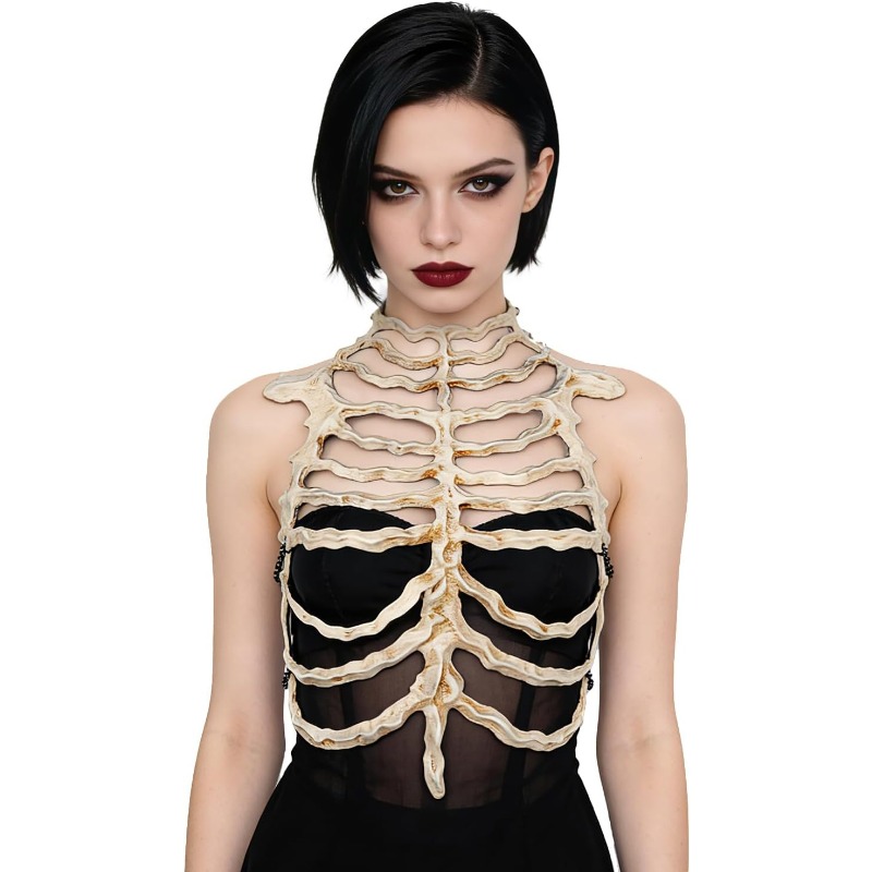 TEMU Gothic Skull Rib Chest Armor, Pu Foam Jacket, Halloween Cosplay Costume Accessory, Horror Party Outfit