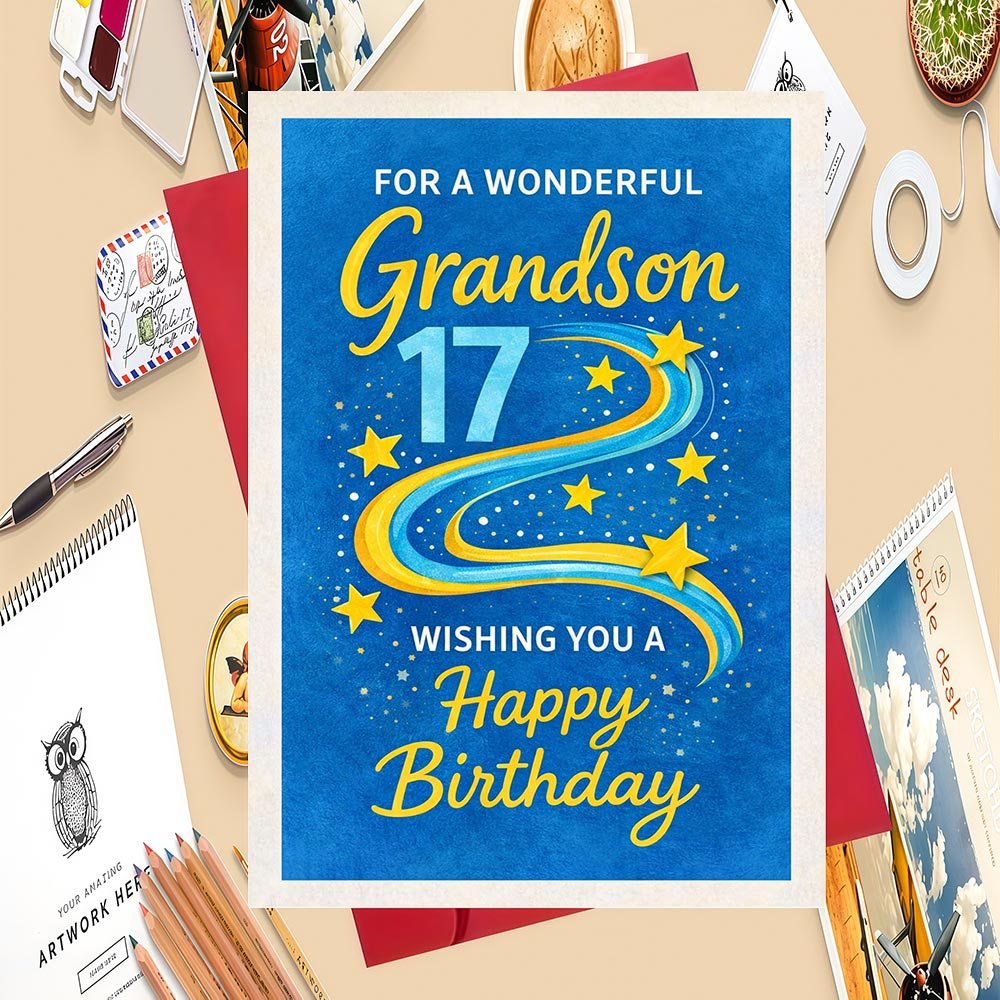 TEMU 1 Greeting Card + 1 Envelope 1pc Card For Grandparent To Give To 17 Year Old Grandson On His Birthday Wishing Him Happiness