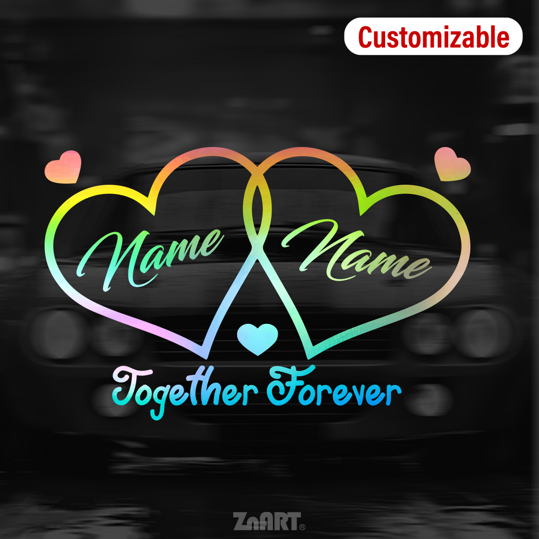 TEMU 1pc Customizable Interlocking Heart " Forever" Script Reflective Vinyl Sticker, Car, Truck, Motorcycle, Notebook, Window Glass, Laptop, Glowing