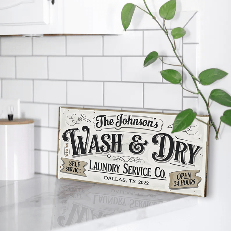 

Custom Name & Text Metal Laundry Sign - Vintage Wash, Dry, Fold Decor For Home, 6x12 Inch Aluminum , Room Decor