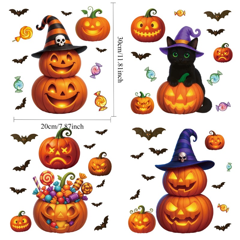 46pcs Halloween Window Clings, Scary Halloween Window Stickers Removable Double Sided Halloween Black Window Decals For Glass Window Halloween Decoration