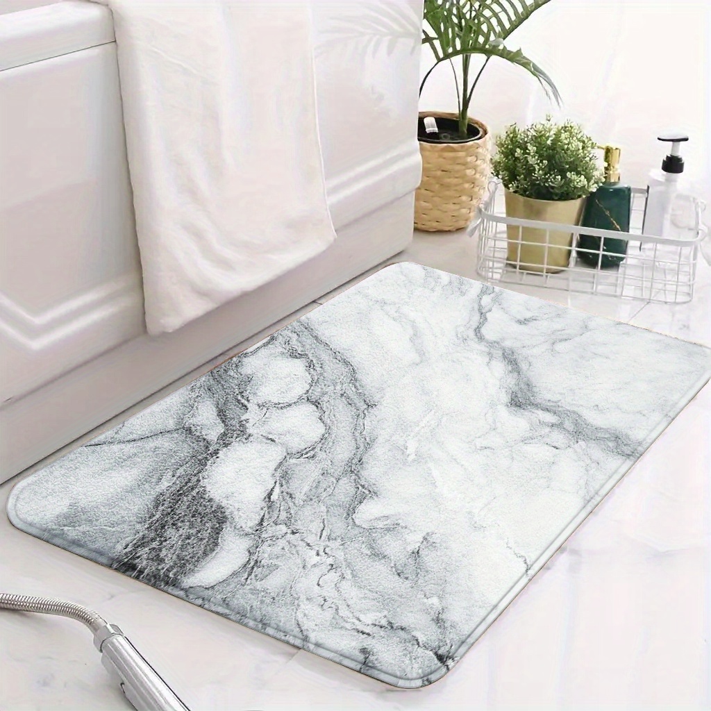 TEMU 1pc Luxury Bath Rug Mat - Non-slip Bathroom Carpet With Tpr Backing, Extra Thick 1cm Plush Floor Mat, Machine Washable Soft Bathmat For Shower,