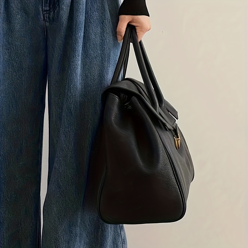 item picture Women's Large Handheld Briefcase Suitable for Commuting, Elegant Vintage Professional Bag with Shoulder Strap & Buckle Closure, Handbag Gift for,, Business - Tote for Daily