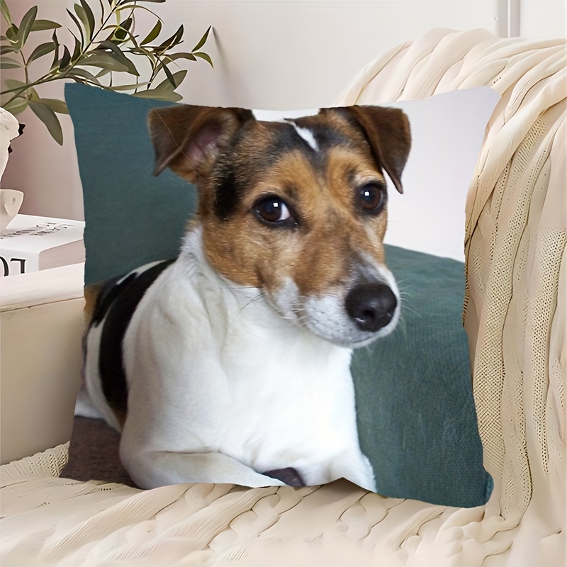 TEMU 1pc, Terrier Short Plush Pillowcase 45x45cm - Soft, Machine Washable With Zipper Closure, Single-sided Print, Cute Dog Pattern For Home And
