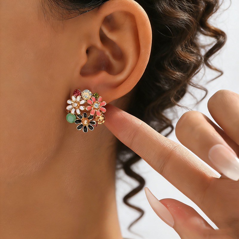 TEMU FILOLANDO Boucles d'oreilles clous florales plaquées pour femme, adaptées et aux vacances, cadeaux de fleurs élégants et minimalistes pour la