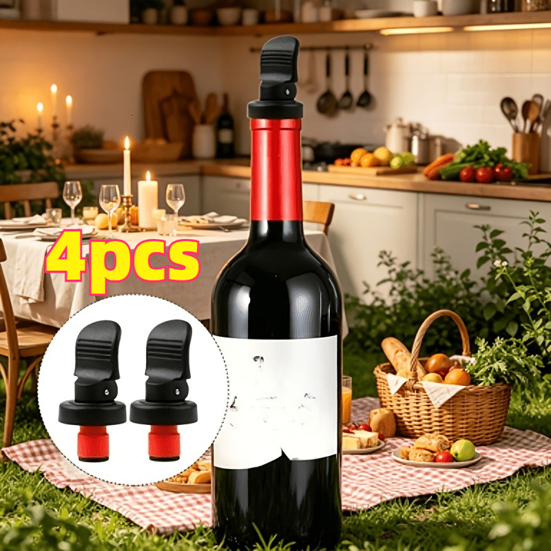 Image of 4pcs Pack Of Bar- Stoppers, Heavy-duty Hand-pressed Airtight Seals, Reusable Fresh-keeping Lids, Suitable For , Sparkling Drinks, And Beer