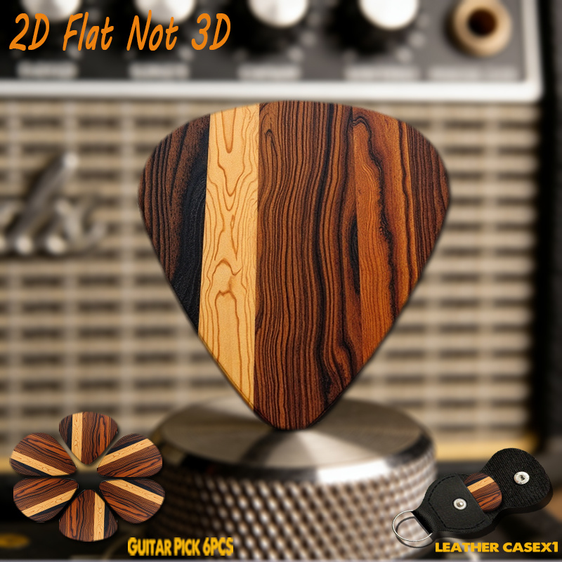 TEMU 6 pièces de médiators plats 2D en bois variés, mettant en valeur des et textures uniques, améliorant la jouabilité et la qualité . choix premium
