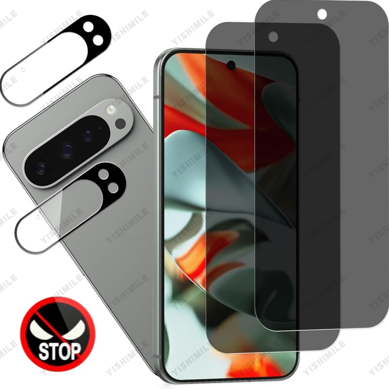 TEMU 4in1 2pcs Privacy 9h Full Coverage Tempered Glass Screen Protector And 2pcs Lens Protector, For Google Pixel 6a/7/7a/8/8 Pro/8a/9/9 Pro/9a/9 Pro
