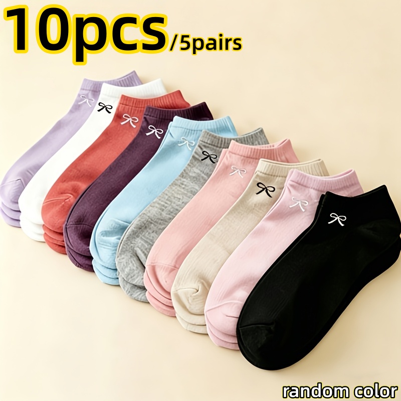 TEMU 10 pièces/5 paires (5 paires X2) Chaussettes courtes à nœud pour femme et unisexe - Convient pour et les occasions spéciales, bout de nœud