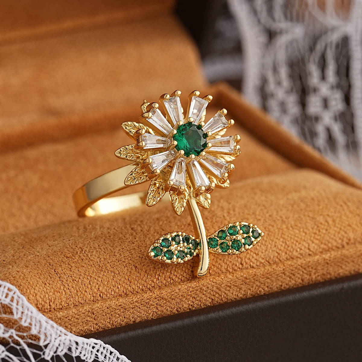 women   steel 360° rotating color-changing flower ring - luxury   (purple, green, pink, red, clear -accented) with rotatable center, everyday & party jewelry gift for birthdays, christmas,   - durable & affordable rotatable design,   wear, elegant statement piece for women Product details 1