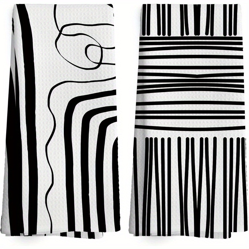 

2pcs Modern Black Abstract Kitchen Towels, 18x26 Inch, Super Polyester Dish Cloths, Machine Washable, Mid- Decor Tea Towels, Themed Oblong Dish Towels