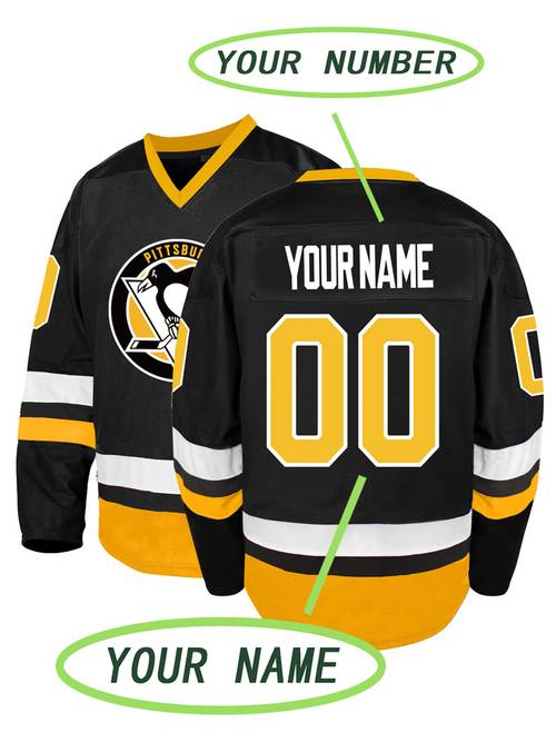 customizable mens ice hockey jersey personalized name size black yellow striped neck loose fit for outdoor sports training casual wear ice hockey accessories sports activewear embroidered detailing