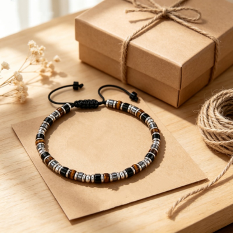 Triple Protection Natural Stone Men's Beaded Bracelet