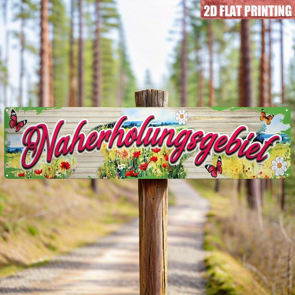 TEMU 2D Flach, 1 Stück 40.64X10.16 Cm Retro Blumen & Schmetterling Metall Wand Schild - Geeignet für -Wetter Aluminium Innen-/Aussen Dekoration mit