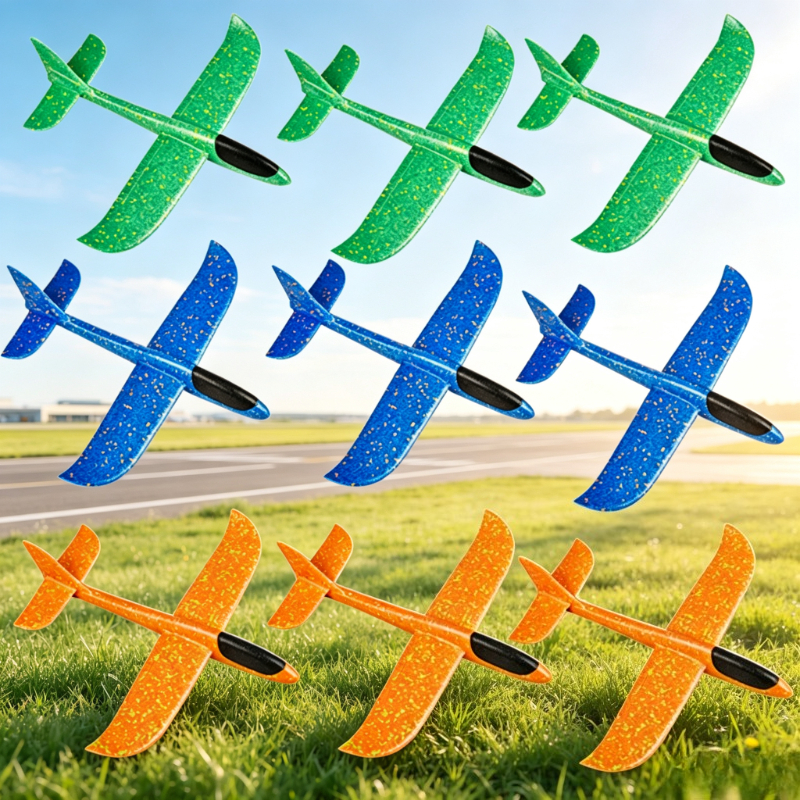 TEMU 9pcs Party Gift Bag Throwing Airplanes, Blue, Green, Orange, 24cm/9.45inch, 2 Of Flight, Hand-thrown Airplanes, Multiple Colors, Manual Throwing