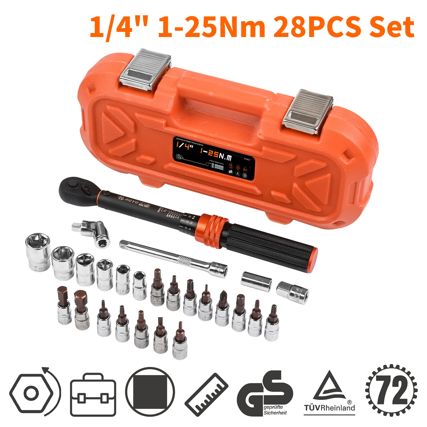 1/ 4" 3/ 8" 1/ 2"torque Wrench Ratchet 1-360nm Click-type Accuracy 72 Tooth